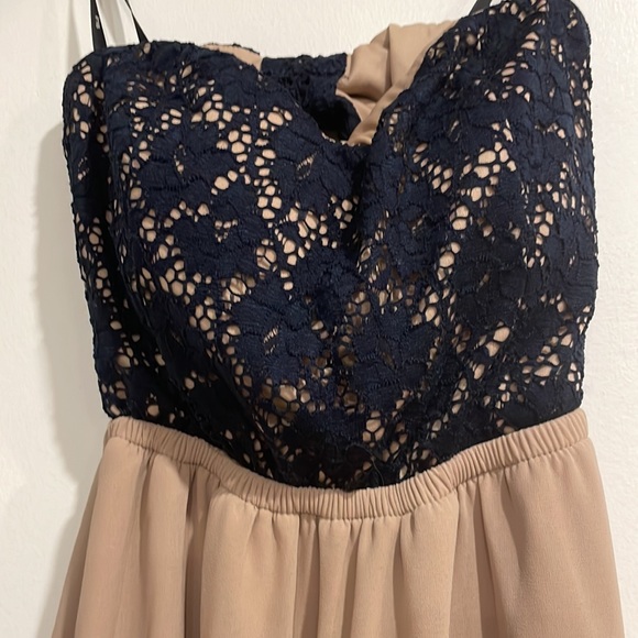 Tan long dress blue lace on top - Picture 2 of 5